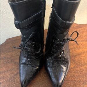 Altuzarra Black Lace-Up Croc-Embossed Boots